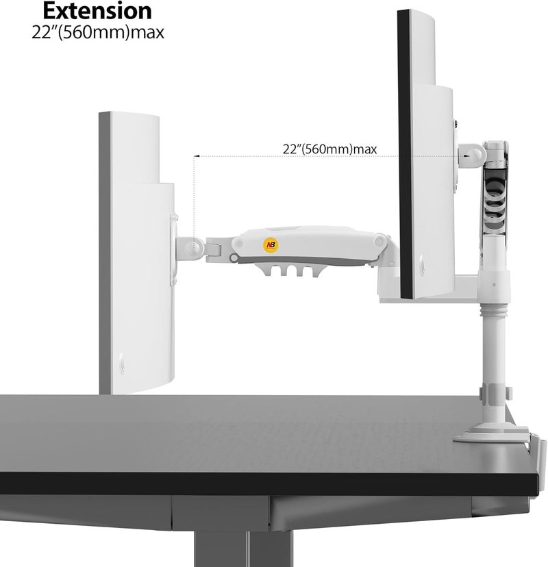 NB NORTH BAYOU Dual Monitor Desk Mount Stand Full Motion Swivel Computer Monitor Arm Fits 2 Screens Up To 27'' With Load Capacity 4.4~19.8Lbs For Each Monitor H180-W - Image 5