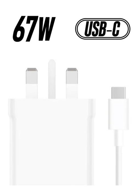 67W Charging Combo Type-A UK – Fast Charging Solution, Universal USB Port, White – High-Speed Power Delivery for Phones, Tablets, Laptops & More, Compact & Efficient UK Plug Charger