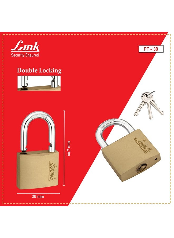 Link Link PT 30mm New Brass Lock with Hardened Shackle and 3 Brass Key | 15 Years Warranty  - Image 3