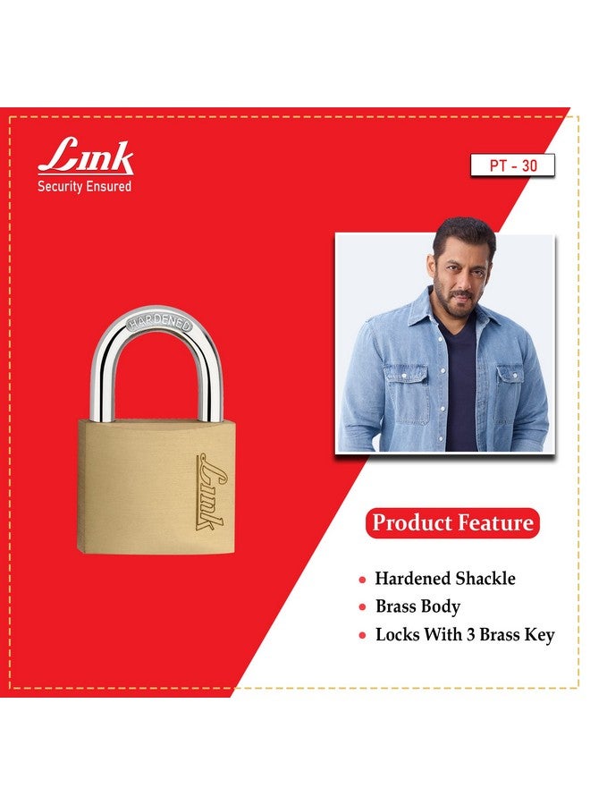 Link Link PT 30mm New Brass Lock with Hardened Shackle and 3 Brass Key | 15 Years Warranty  - Image 2