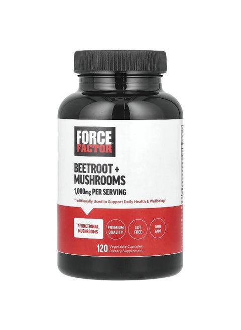 Force Factor, Beetroot + Mushrooms, 120 Vegetable Capsules