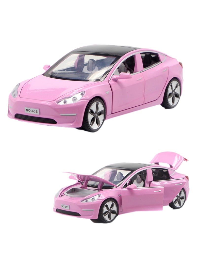 إسكدنيا سيارة كهربائية تيسلا 1/32 موديل MODEL3 مصنوعة من خليط معدني للضوء وتأثير الصوت سيارة سحب للخلف (وردي) - Image 1