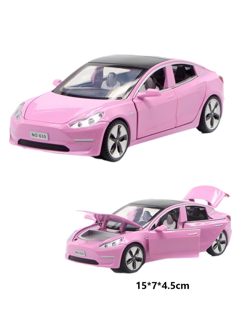 إسكدنيا سيارة كهربائية تيسلا 1/32 موديل MODEL3 مصنوعة من خليط معدني للضوء وتأثير الصوت سيارة سحب للخلف (وردي) - Image 2