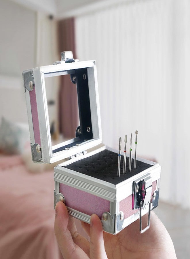OLizee® 50 Holes Nail Drill Bits Holder with 7 Drill Bits Metal Nail Drill Tool Box Pink Nail Drill Bits Case Nail Drill Bits Organizer for Women Girls - Image 2