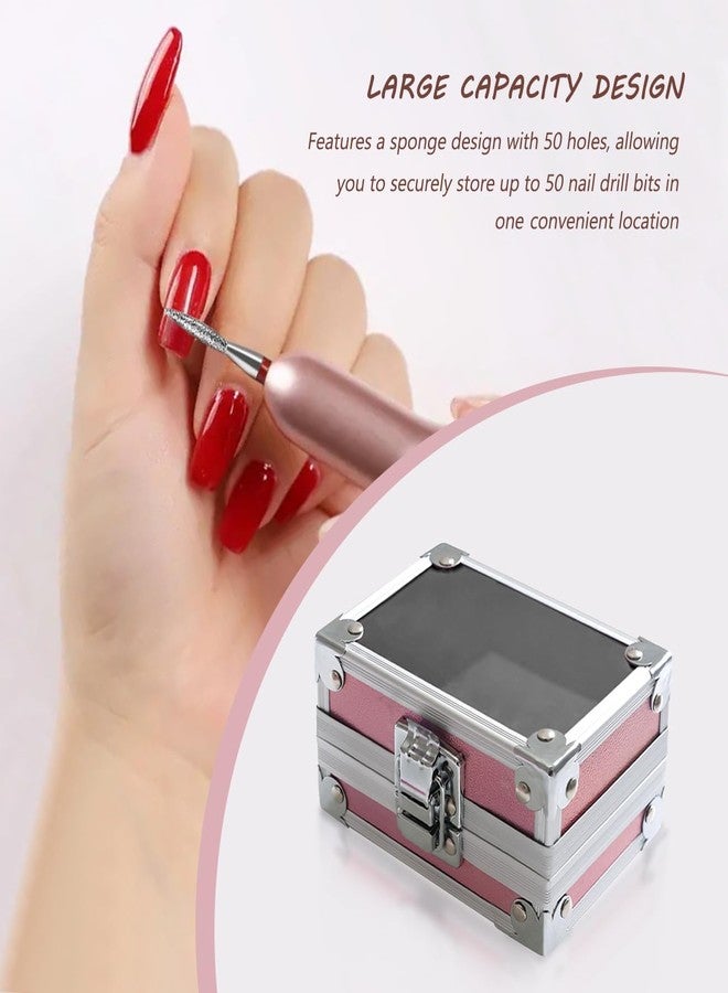 OLizee® 50 Holes Nail Drill Bits Holder with 7 Drill Bits Metal Nail Drill Tool Box Pink Nail Drill Bits Case Nail Drill Bits Organizer for Women Girls - Image 4