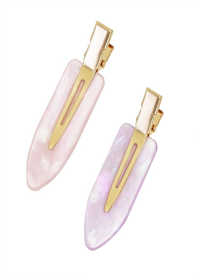 Mini Skater 2.36" Creaseless Hair Clips No Bend Resin Styling Duckbill Hair Barrettes No Crease Flat Clip for Women Hairstyle Bangs Waves Makeup Stylish Hairs Accessories, 2PCS (Pink & Purple) - Image 1