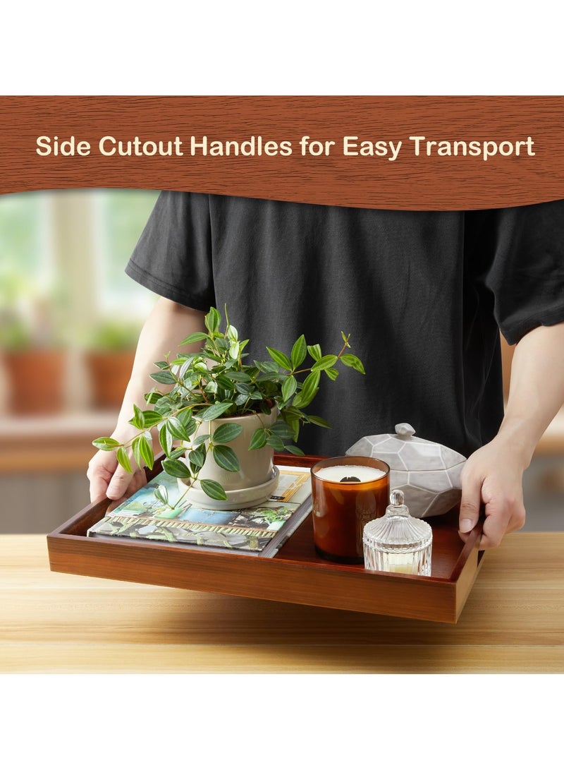 دوغي صينية تقديم من خشب (38 سم) - صينية تقديم مزخرفة للافطار في السرير والغداء والعشاء والمقبلات والفناء والعثماني وطاولة القهوة والشواء والحفلات - رائعة للحضن والاريكة، مستطيلي - Image 3