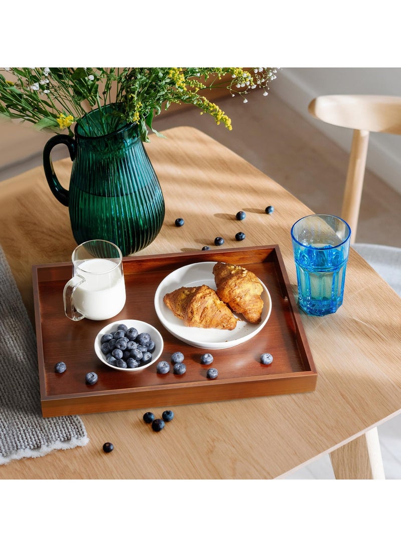 دوغي صينية تقديم من خشب (38 سم) - صينية تقديم مزخرفة للافطار في السرير والغداء والعشاء والمقبلات والفناء والعثماني وطاولة القهوة والشواء والحفلات - رائعة للحضن والاريكة، مستطيلي - Image 2