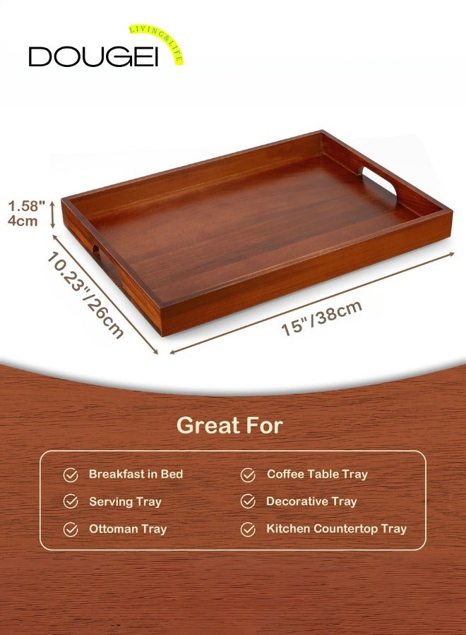 دوغي صينية تقديم من خشب (38 سم) - صينية تقديم مزخرفة للافطار في السرير والغداء والعشاء والمقبلات والفناء والعثماني وطاولة القهوة والشواء والحفلات - رائعة للحضن والاريكة، مستطيلي - Image 5