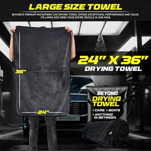 Beyond Braid Beyond Drying Towel - Super Absorbent Large Premium Microfiber Detailing Towel for Cars and Boats - Twisted Loop Microfiber Technology - One-Pass Scratch and Streak Free - 24' x 36' Black - Image 2