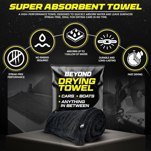 Beyond Braid Beyond Drying Towel - Super Absorbent Large Premium Microfiber Detailing Towel for Cars and Boats - Twisted Loop Microfiber Technology - One-Pass Scratch and Streak Free - 24' x 36' Black - Image 3
