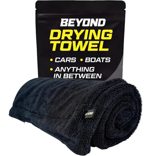 Beyond Braid Beyond Drying Towel - Super Absorbent Large Premium Microfiber Detailing Towel for Cars and Boats - Twisted Loop Microfiber Technology - One-Pass Scratch and Streak Free - 24' x 36' Black - Image 1