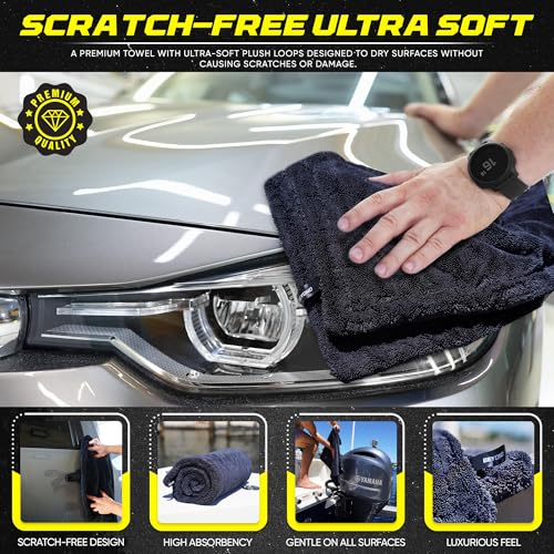 Beyond Braid Beyond Drying Towel - Super Absorbent Large Premium Microfiber Detailing Towel for Cars and Boats - Twisted Loop Microfiber Technology - One-Pass Scratch and Streak Free - 24' x 36' Black - Image 4