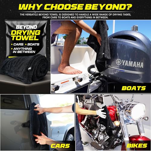 Beyond Braid Beyond Drying Towel - Super Absorbent Large Premium Microfiber Detailing Towel for Cars and Boats - Twisted Loop Microfiber Technology - One-Pass Scratch and Streak Free - 24' x 36' Black - Image 5