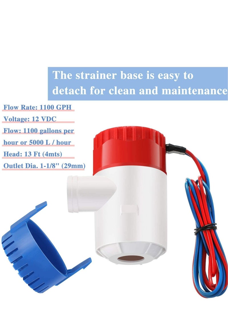 Boat Bilge Water Pump 12v 1100gph Automatic Marine Electric Bilge Pump for Ponds Pools Spas Silent Boat Caravan RV Submersible 2 Pieces - Image 3