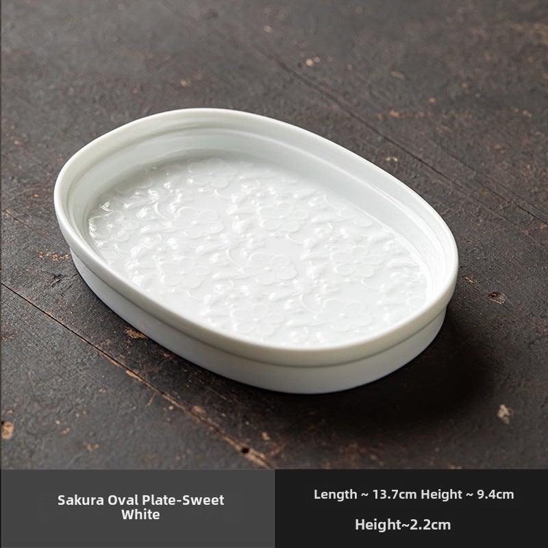 Vintage Ceramic Tea Tray Creative Lotus Snack PlateCherry Blossom Oval [Sweet White]] Cherry Blossom Oval [Sweet White]] 
