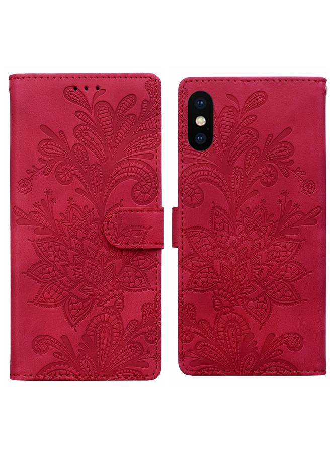 اس-توب جراب لهاتف iPhone X / XS من مادة البولي يوريثان مع مشبك مغناطيسي منقوش بالزهور والدانتيل مع حزام معصم - Image 1