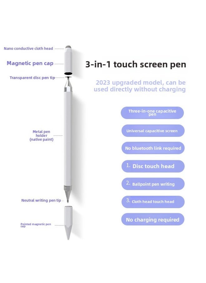 Three-in-One Universal Magnetic Absorption Touch Screen Pen For Tablets And Mobile Phones Android Signature Handwriting Pen-Color:White  - Image 5