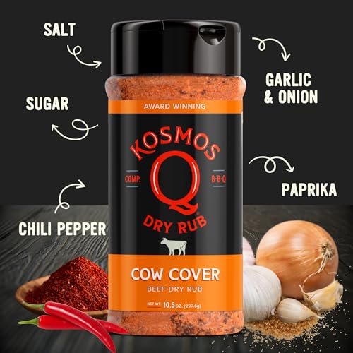 Kosmos Q Cow Cover BBQ Dry Rub, Smoky & Savory Beef Seasoning with Chili Pepper, Garlic, Onion & Paprika for Steak, Burgers, Brisket, Wild Game, Chicken, BBQ Rub for Grilling & Smoking, 10.5 Oz Shaker - Image 3