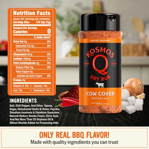 Kosmos Q Cow Cover BBQ Dry Rub, Smoky & Savory Beef Seasoning with Chili Pepper, Garlic, Onion & Paprika for Steak, Burgers, Brisket, Wild Game, Chicken, BBQ Rub for Grilling & Smoking, 10.5 Oz Shaker - Image 2