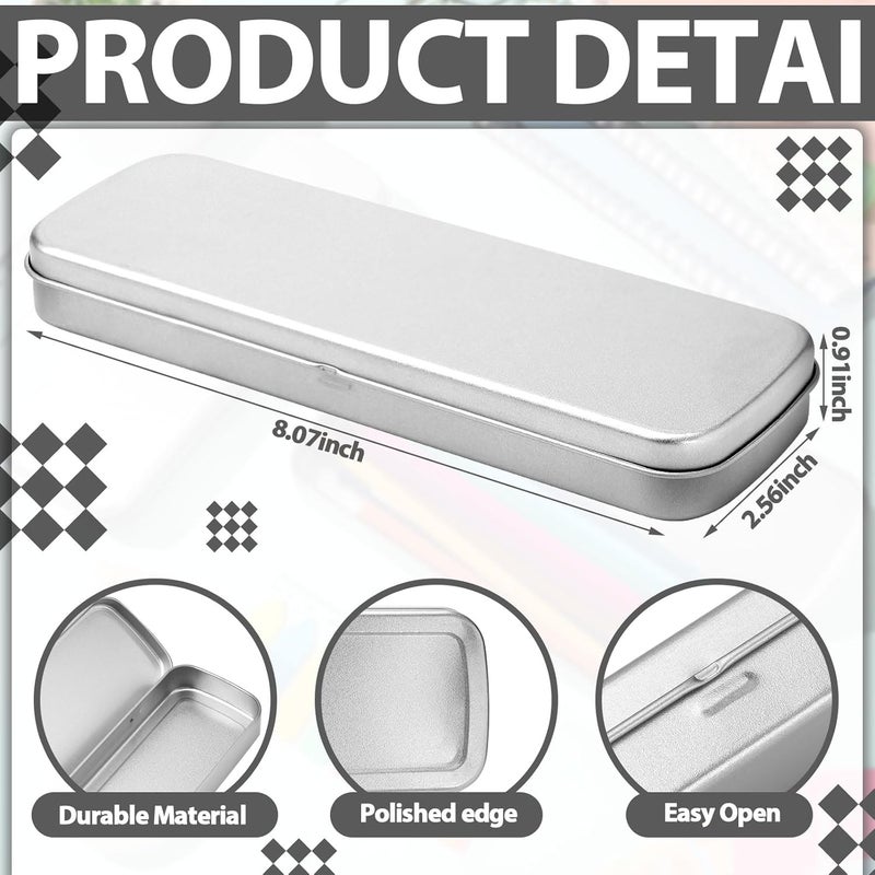 Feifeiya 6 Pcs Metal Pencil Box Tin Pencil Box Metal Pencil Case School Supplies Pen Holder Empty Hinged Stainless Steel Box Rectangular for Pen Pencil Makeup Brushes Crayon - Image 3