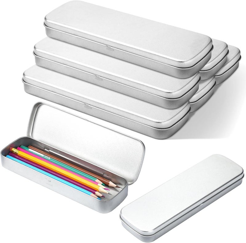 Feifeiya 6 Pcs Metal Pencil Box Tin Pencil Box Metal Pencil Case School Supplies Pen Holder Empty Hinged Stainless Steel Box Rectangular for Pen Pencil Makeup Brushes Crayon - Image 1