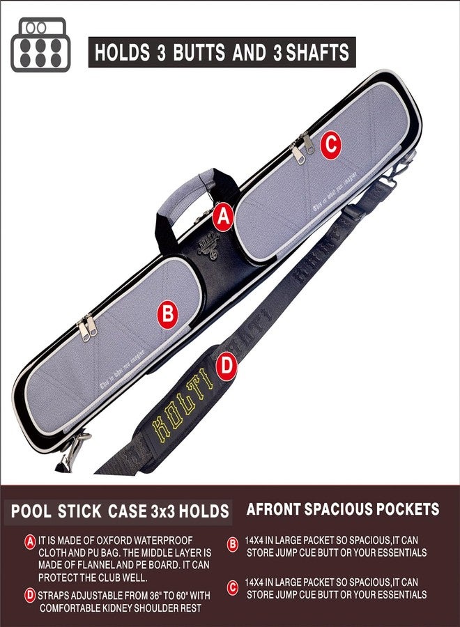 Kolti 3x3 Pool Cue Case, Heavy Duty Oxford Wear-Resistant Soft Billiard Cue Stick Case Bag with Adjustable Shoulder Strap, Pool Stick Case for 3 Butt/3 Shaft - Image 3