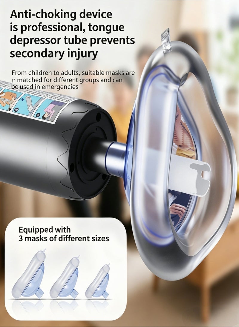 Fourth Generation Automatic Home First Aid Heimlich Apparatus for Children and Adults - Includes Large, Medium & Small Masks, Respiratory Trainer, Portable Powerful Suction Home First Aid Kit, Anti-Choking Training Mask (Gray) - Image 4