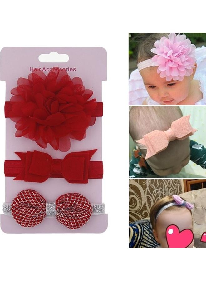 NIBEMINENT 3 in 1 Children Bow Flower Head Band Hair Ring Read Tiara Red - Image 1