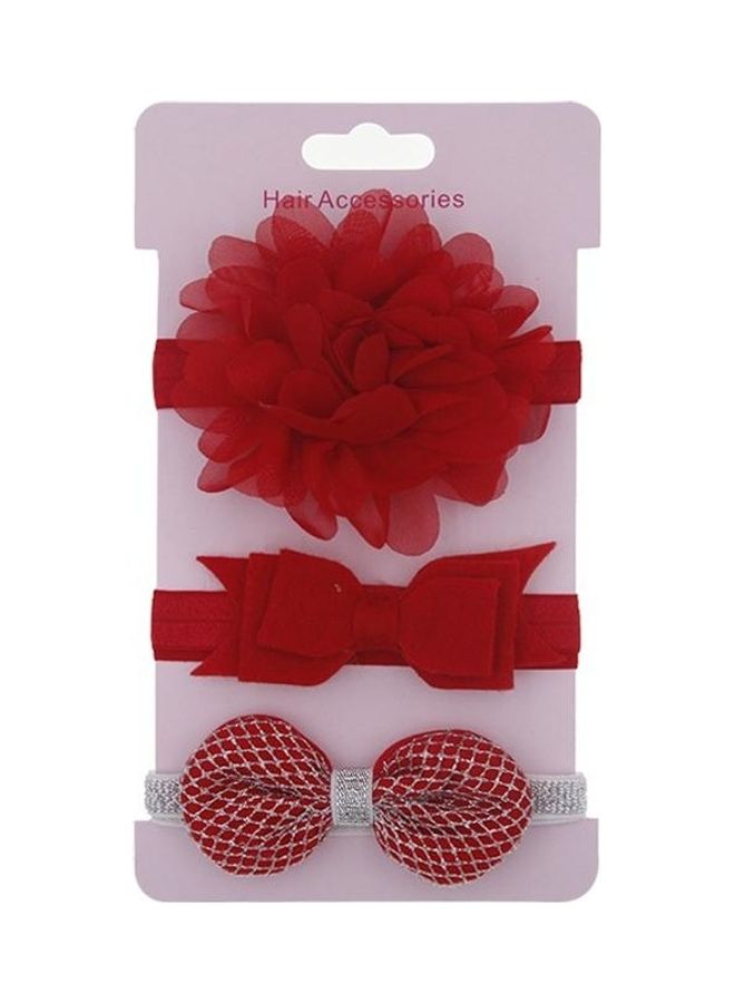 NIBEMINENT 3 in 1 Children Bow Flower Head Band Hair Ring Read Tiara Red - Image 2