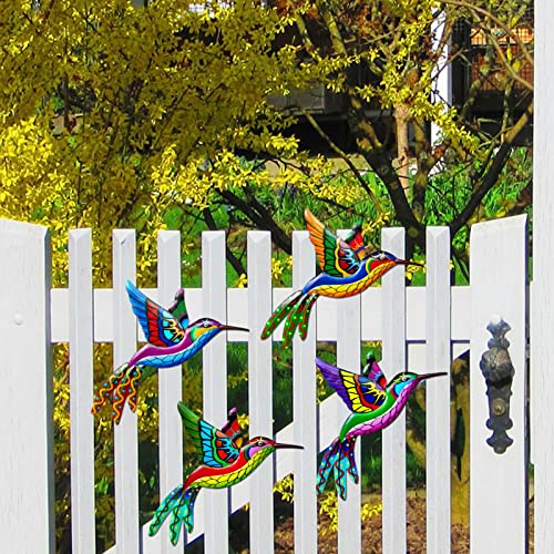 ZYP Metal Outdoor Wall Art Decor,3D Colorful Garden Birds Sculpture Outdoor Iron Hanging Decor Ornaments, Metal Hand-Made Bird Wall Art Decorations for Fence Patio Balcony Living Room,Hummingbird - Image 4