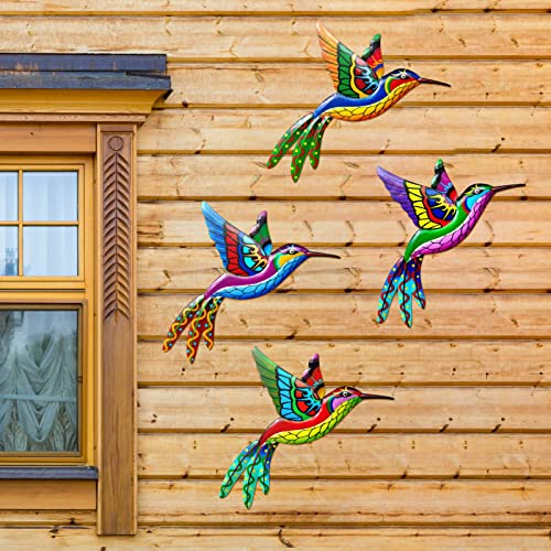 ZYP Metal Outdoor Wall Art Decor,3D Colorful Garden Birds Sculpture Outdoor Iron Hanging Decor Ornaments, Metal Hand-Made Bird Wall Art Decorations for Fence Patio Balcony Living Room,Hummingbird - Image 5