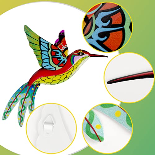 ZYP Metal Outdoor Wall Art Decor,3D Colorful Garden Birds Sculpture Outdoor Iron Hanging Decor Ornaments, Metal Hand-Made Bird Wall Art Decorations for Fence Patio Balcony Living Room,Hummingbird - Image 3