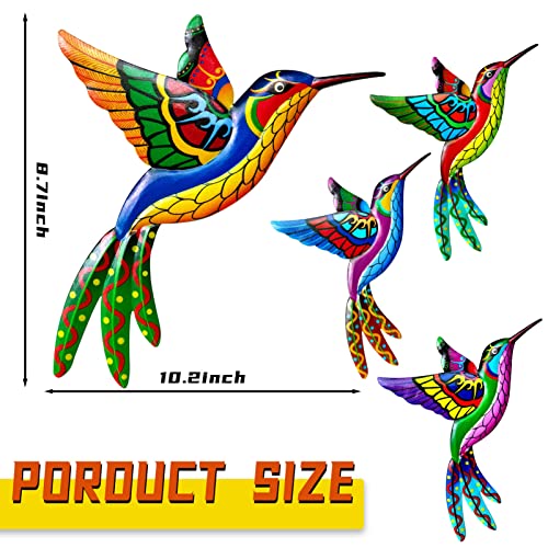 ZYP Metal Outdoor Wall Art Decor,3D Colorful Garden Birds Sculpture Outdoor Iron Hanging Decor Ornaments, Metal Hand-Made Bird Wall Art Decorations for Fence Patio Balcony Living Room,Hummingbird - Image 2