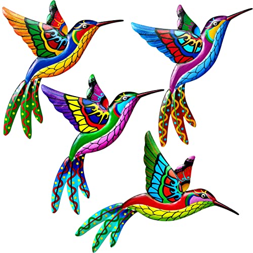 ZYP Metal Outdoor Wall Art Decor,3D Colorful Garden Birds Sculpture Outdoor Iron Hanging Decor Ornaments, Metal Hand-Made Bird Wall Art Decorations for Fence Patio Balcony Living Room,Hummingbird - Image 1