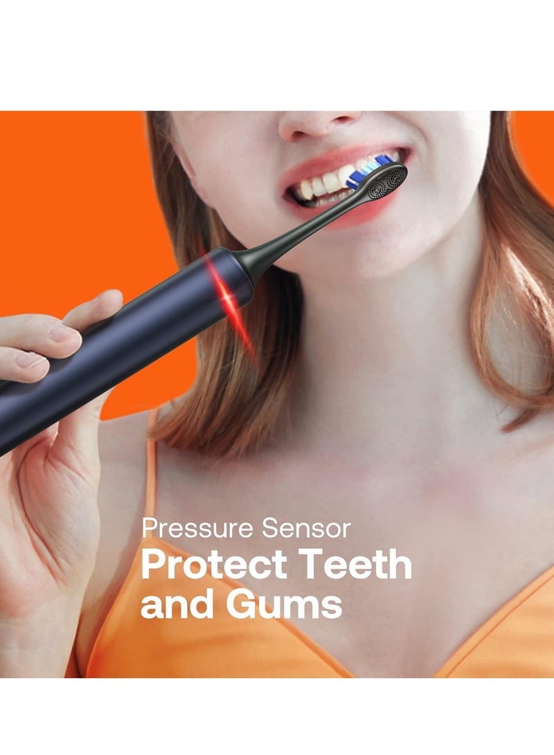 Bitvae Smart S3 Sonic Electric Toothbrush for Adults, 180-Day Battery Life Rechargeable Electric Power Toothbrush with Pressure Sensor, Electric Toothbrush with 4 Brush Heads, Travel Case, Dark Blue - Image 2