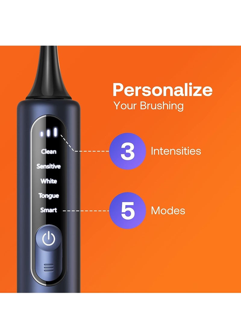 Bitvae Smart S3 Sonic Electric Toothbrush for Adults, 180-Day Battery Life Rechargeable Electric Power Toothbrush with Pressure Sensor, Electric Toothbrush with 4 Brush Heads, Travel Case, Dark Blue - Image 5