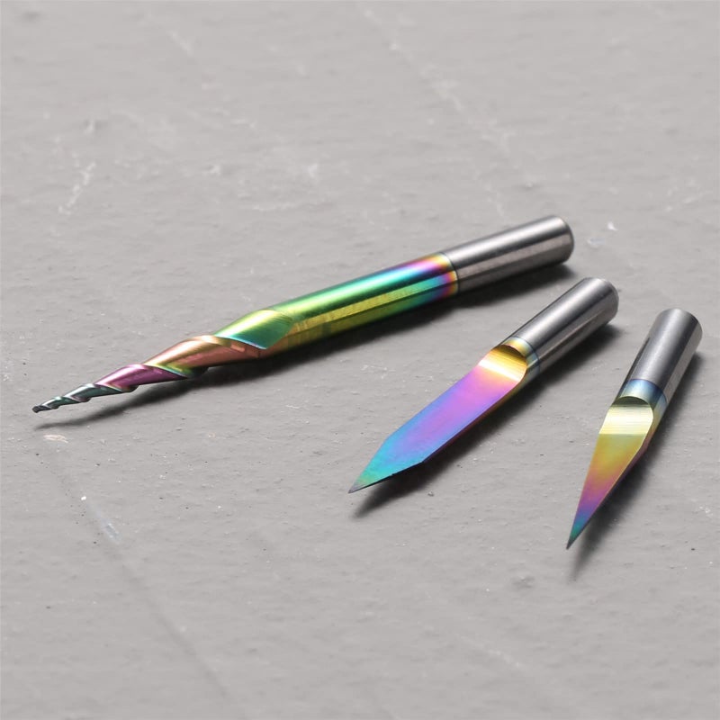 Genmitsu 3PCS V-Shape Tapered Ball Nose End Mills for Aluminum, Copper, Brass Engraving and Other Metals Carving, Chromatic Coating CNC Bits, 1/8''(3.175mm) Shank, EM03A - Image 4