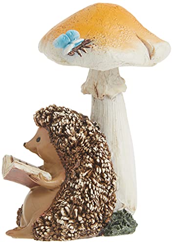 Top Collection Miniature Fairy Garden and Terrarium Hedgehog Reading Book Under Mushroom Statue - Image 3