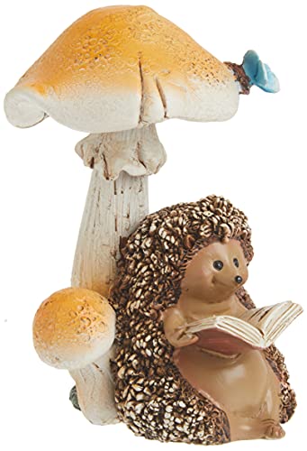Top Collection Miniature Fairy Garden and Terrarium Hedgehog Reading Book Under Mushroom Statue - Image 1