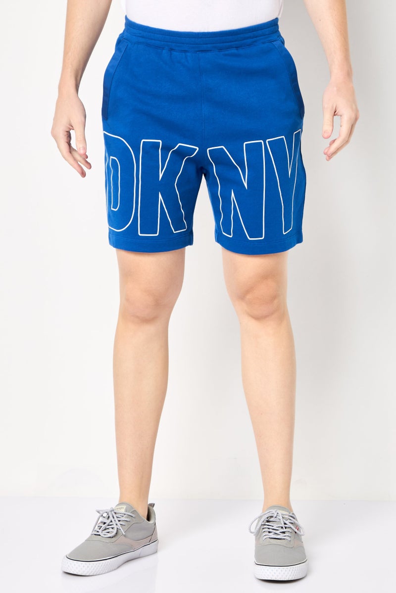DKNY Men Regular Fit Brand Logo Basic Shorts, Blue - Image 1