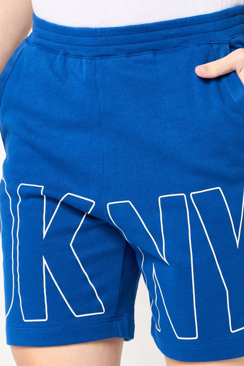 DKNY Men Regular Fit Brand Logo Basic Shorts, Blue - Image 3