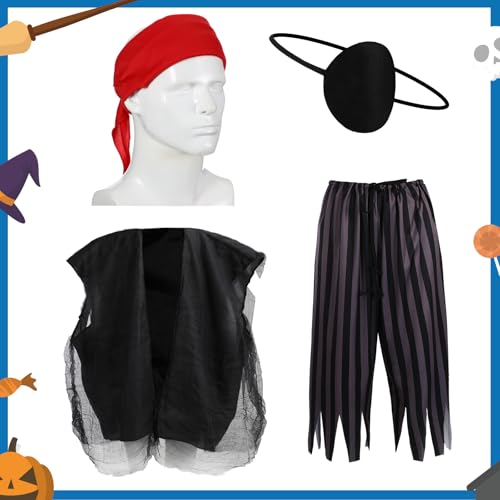 Cozypower 4 Pcs 12 ft Skeleton Accessories Giant Pirate Costume Set Halloween Skeleton Clothing Accessories for Garden Lawn Outdoor Halloween Decoration Black - Image 2
