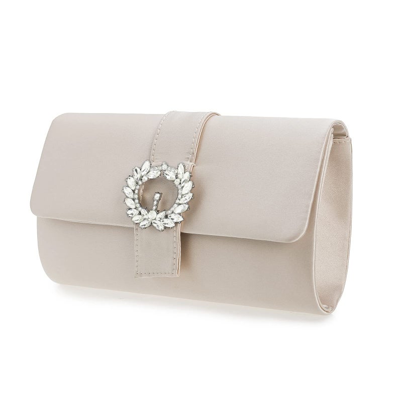 CHARMING TAILOR CHARMING TAILOR Evening Bag Diamantes Embellished Satin Clutch Purse for Woman Classy Party Handbag with Beaded Brooch (Champagne)  - Image 2