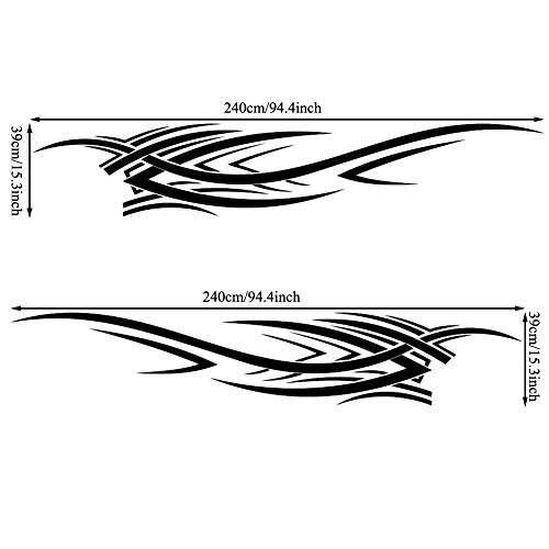 Leasinder 2Pcs 94.4'' Universal Flame Graphics Car Auto Body Side Sticker Racing Sports Self-Adhesive Side Strip Decal Decoration Accessories for Truck SUV Off-Road Vehicles (Style2 Black) - Image 2