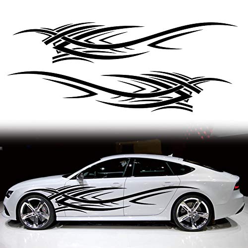 Leasinder 2Pcs 94.4'' Universal Flame Graphics Car Auto Body Side Sticker Racing Sports Self-Adhesive Side Strip Decal Decoration Accessories for Truck SUV Off-Road Vehicles (Style2 Black) - Image 1