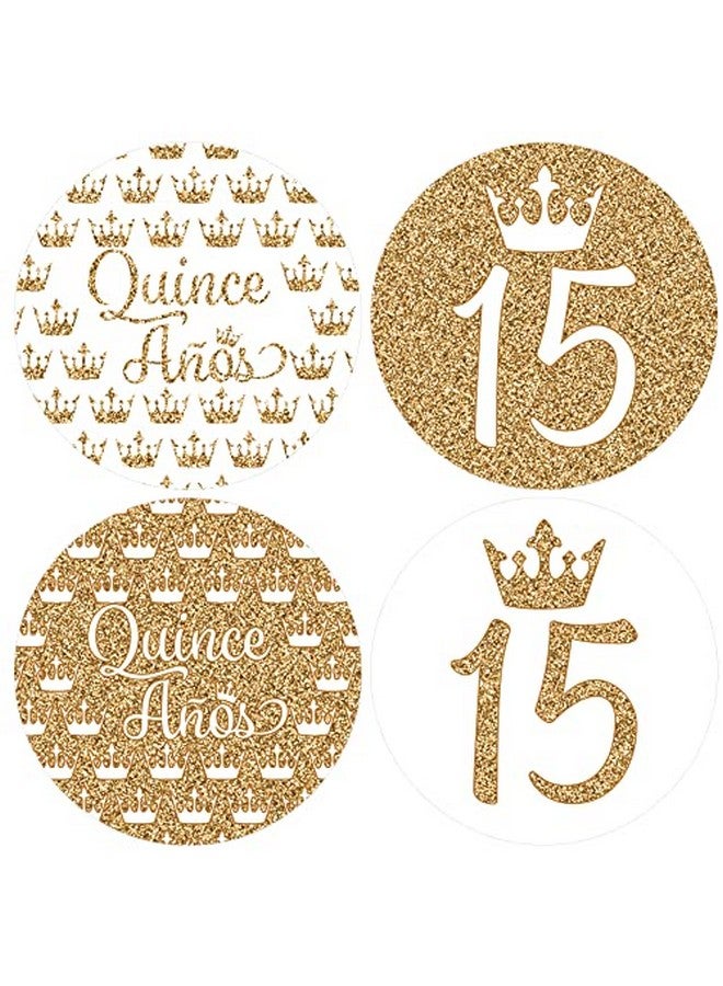 DISTINCTIVS Quinceanera Party Favor Stickers 1.75 In 40 Labels (White And Gold) - Image 1