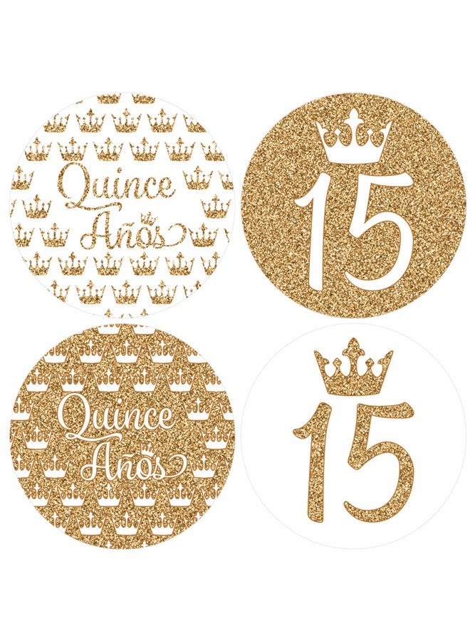 DISTINCTIVS Quinceanera Party Favor Stickers 1.75 In 40 Labels (White And Gold) - Image 2