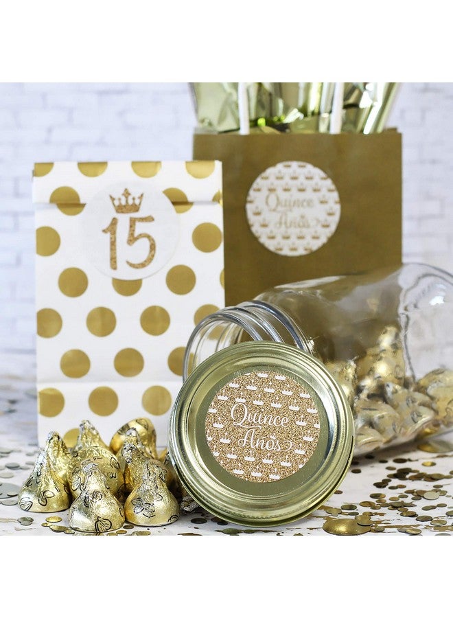 DISTINCTIVS Quinceanera Party Favor Stickers 1.75 In 40 Labels (White And Gold) - Image 3