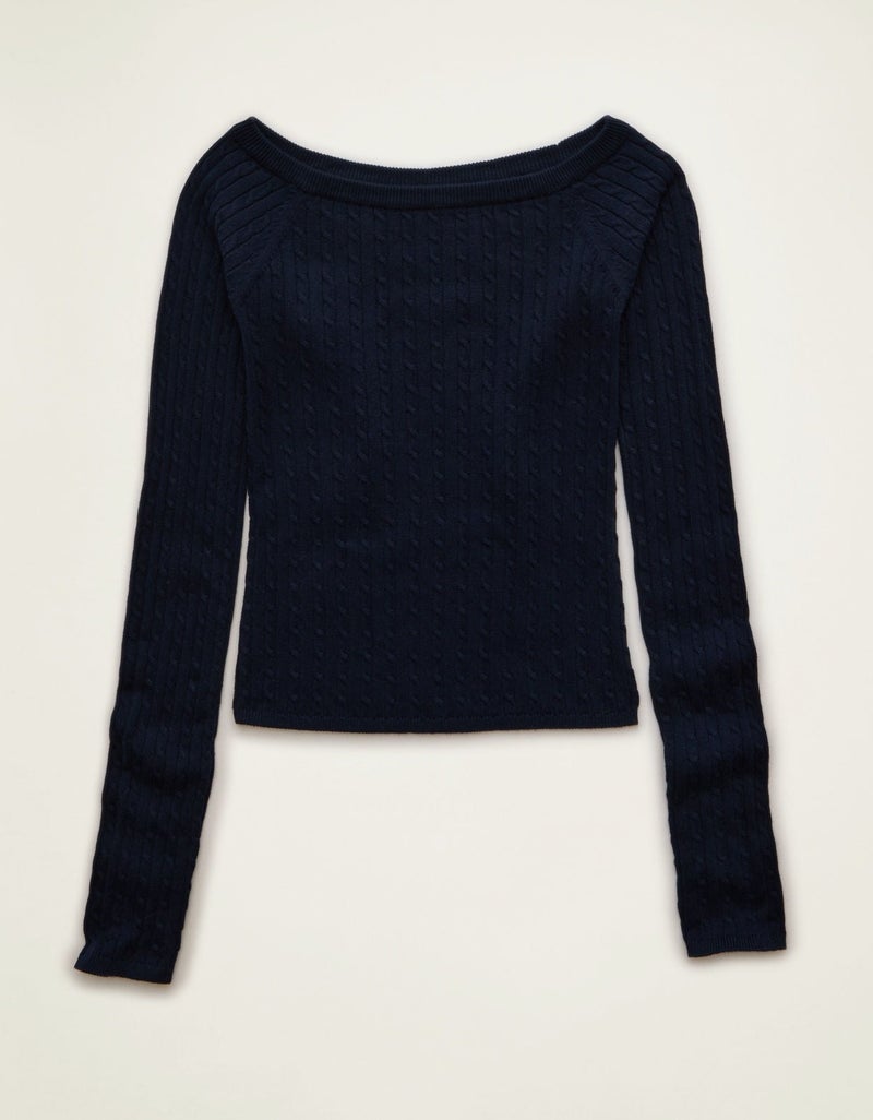 American Eagle AE Fitted Off-the-Shoulder Cable Knit Sweater - Image 5